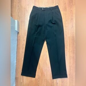 Vtg Tommy Hilfiger 31x30 Black Wool Pleated Cuffed Mens Pants See Pics( Holes)